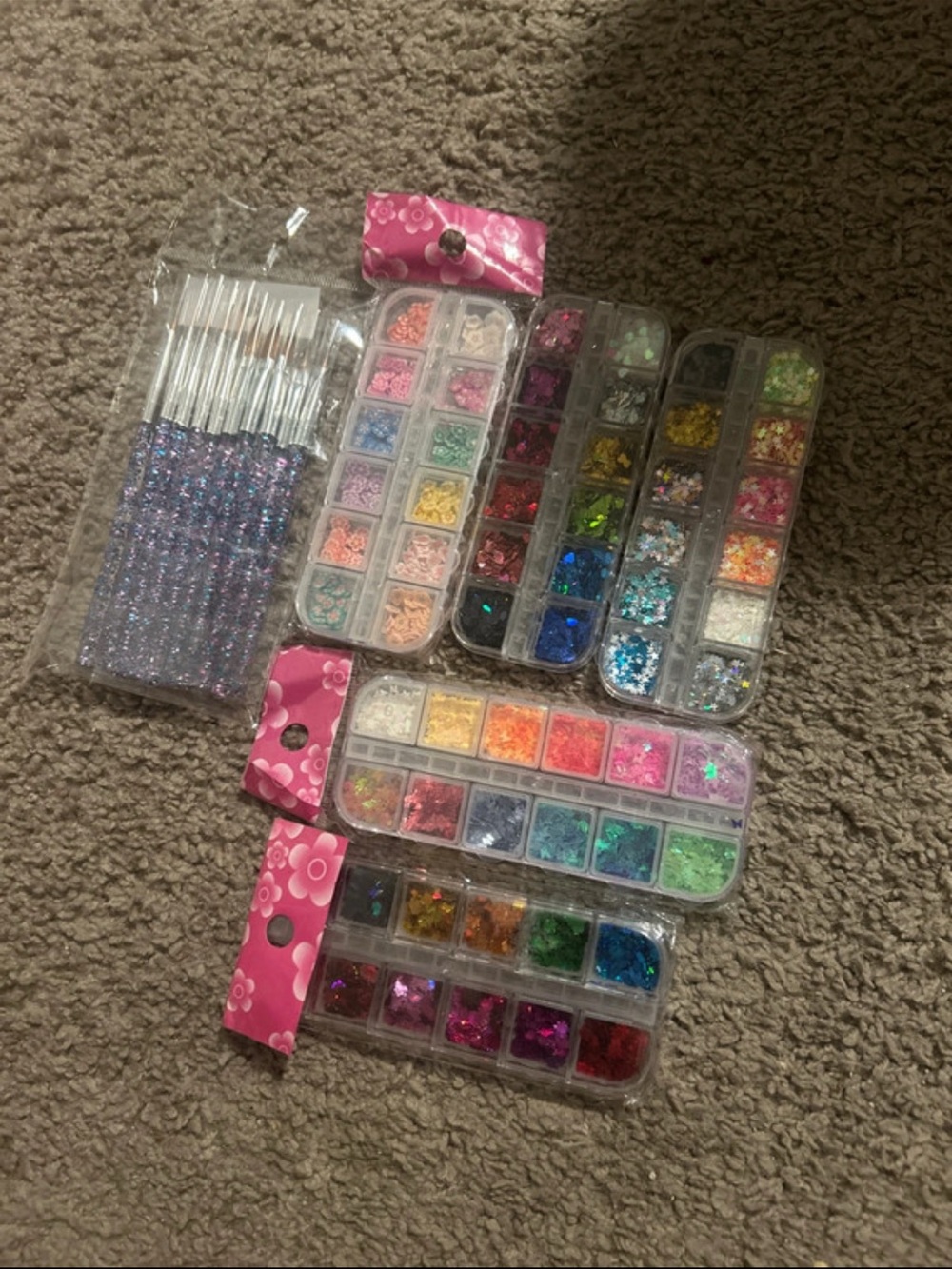 Multicolor Nail Art Glitter and Brush Set - Assorted Colors